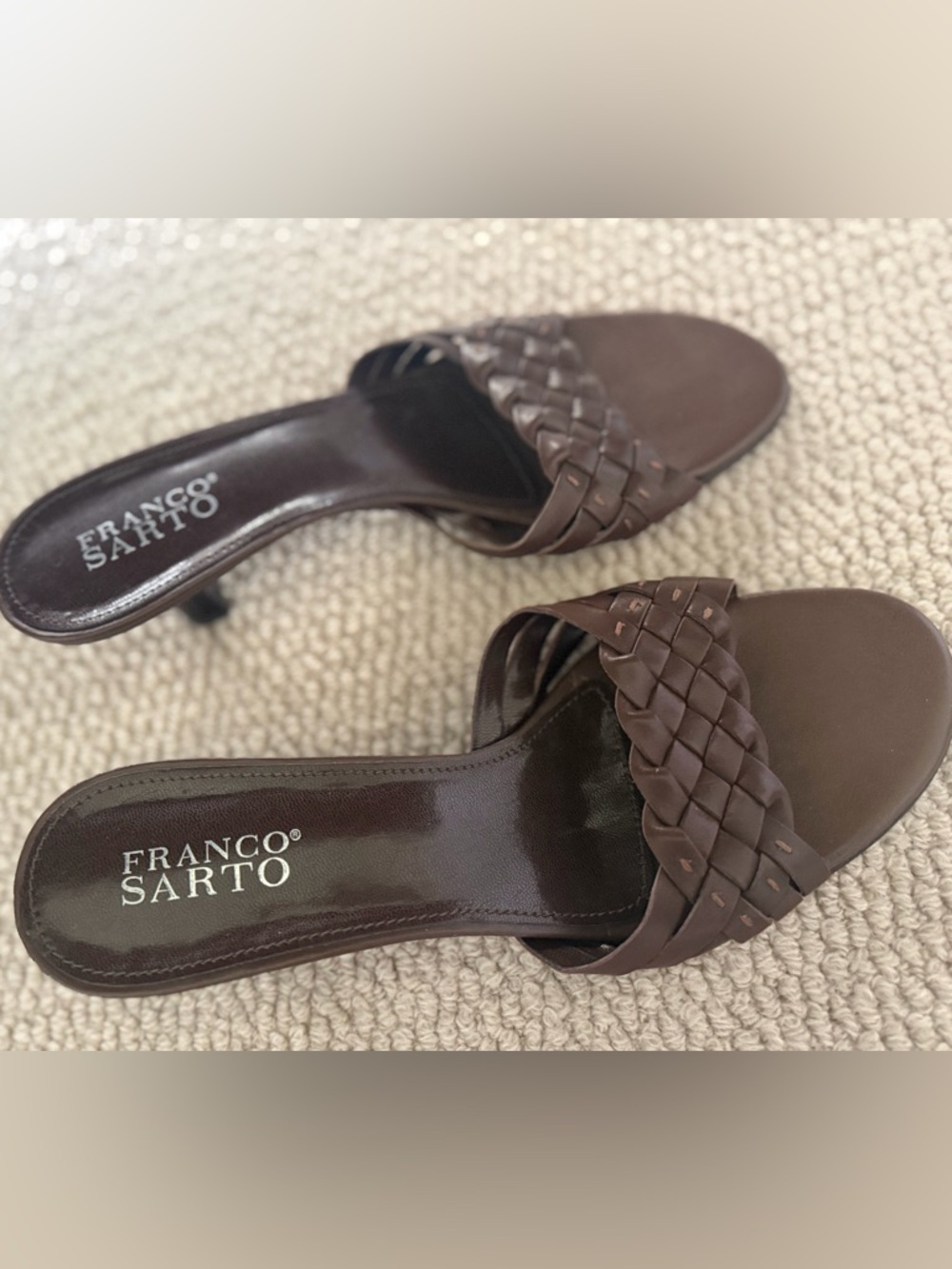 Dark Brown Leather Kitten Heel Slides
